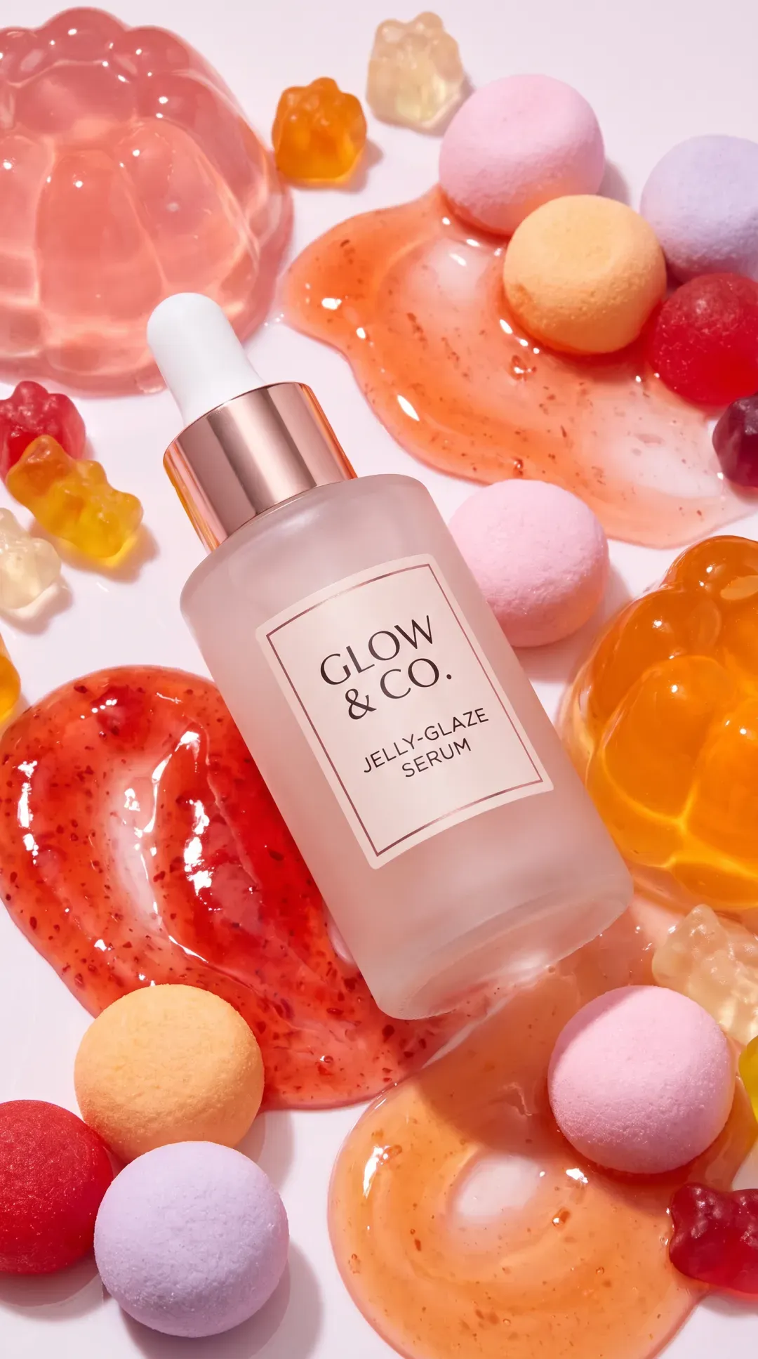A serum bottle turning in soft studio light